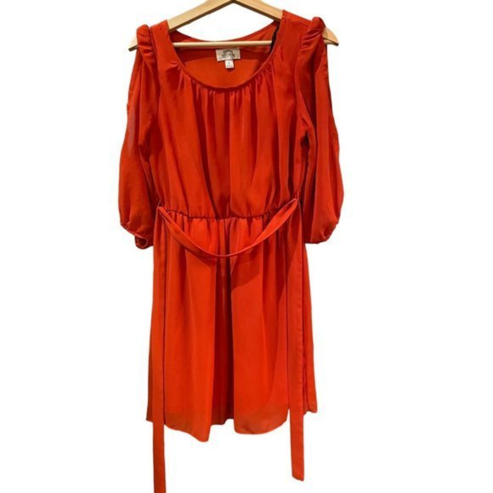 Sweet Storm‎ Short Orange long sleeve puff sleeve waist tie Dress Size Large
